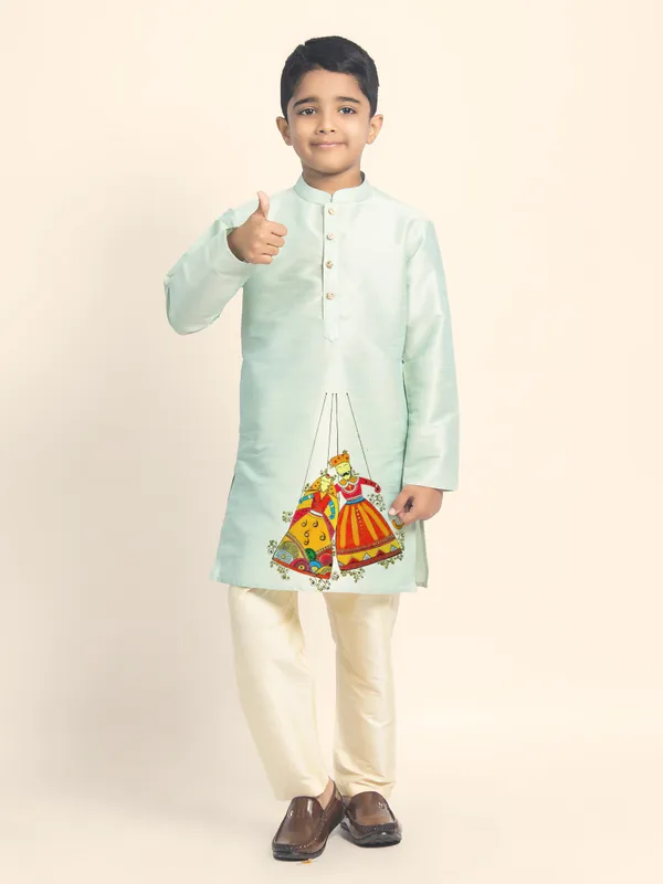 Boys_CottonPrinted_Green_Kurta