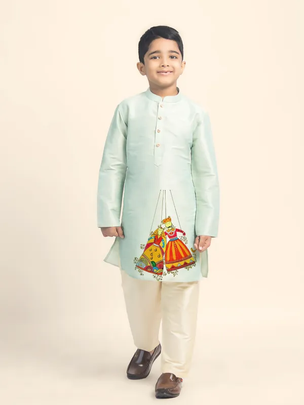 Boys_CottonPrinted_Green_Kurta