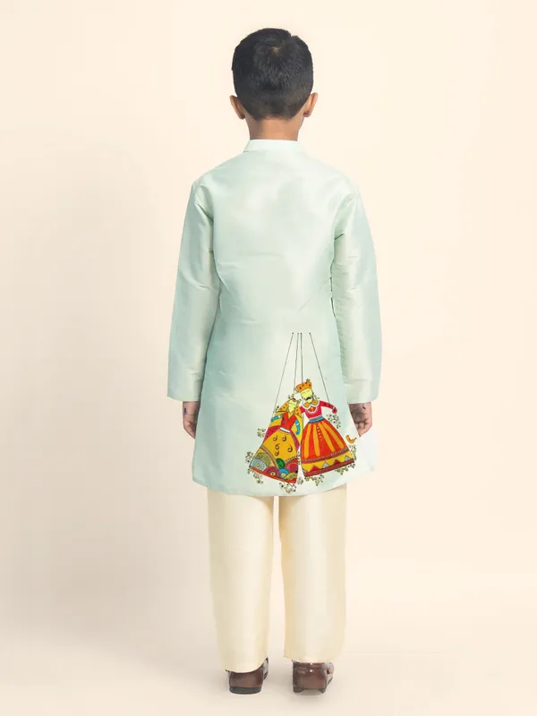 Boys_CottonPrinted_Green_Kurta