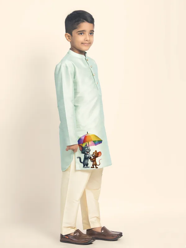 Boys_CottonPrinted_Green_Kurta