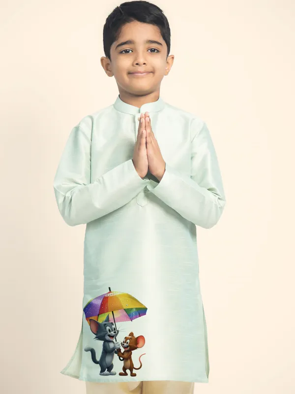 Boys_CottonPrinted_Green_Kurta