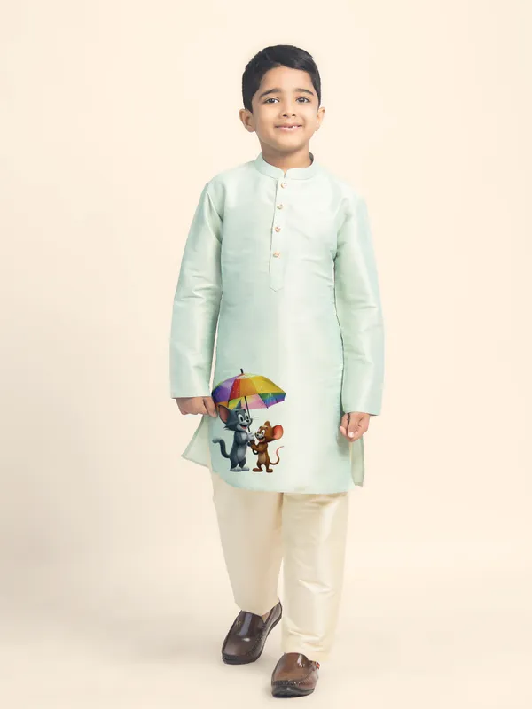 Boys_CottonPrinted_Green_Kurta