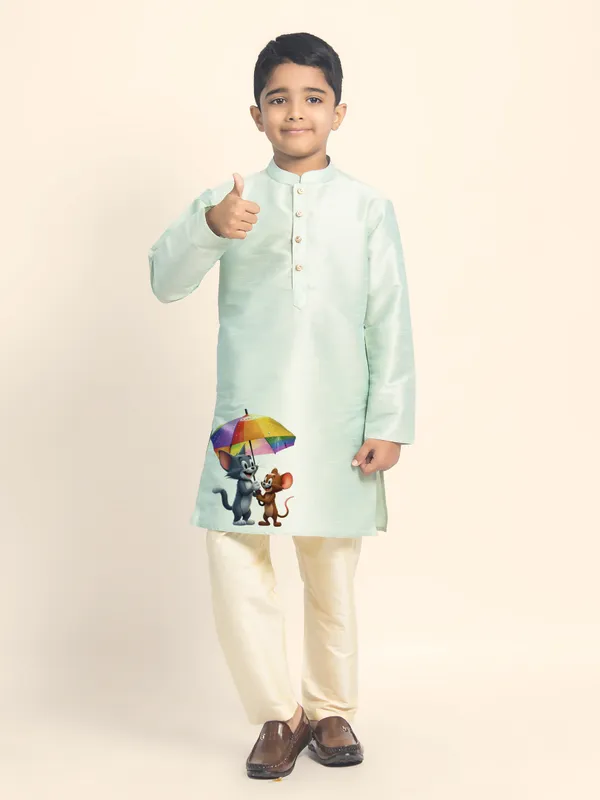 Boys_CottonPrinted_Green_Kurta