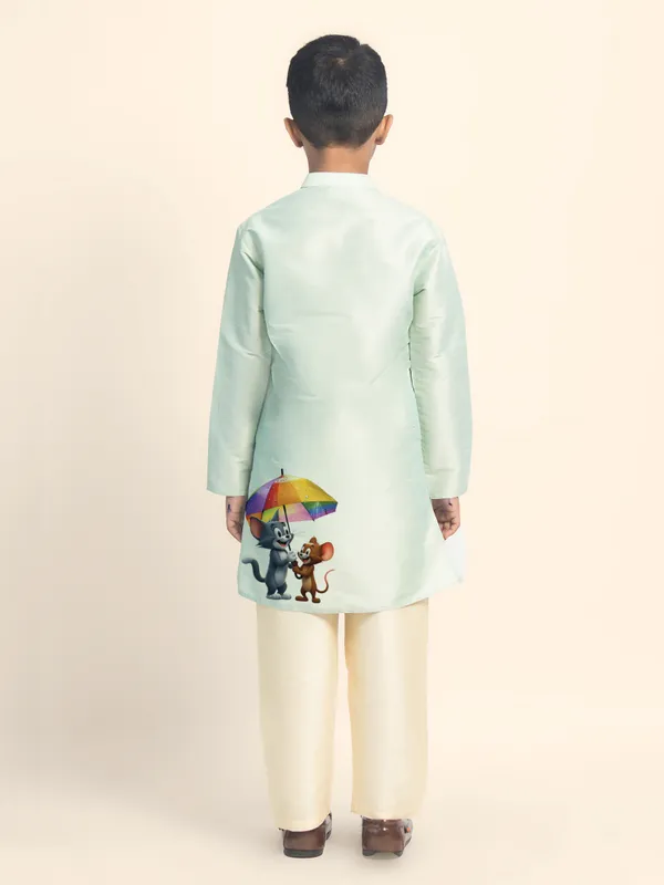 Boys_CottonPrinted_Green_Kurta
