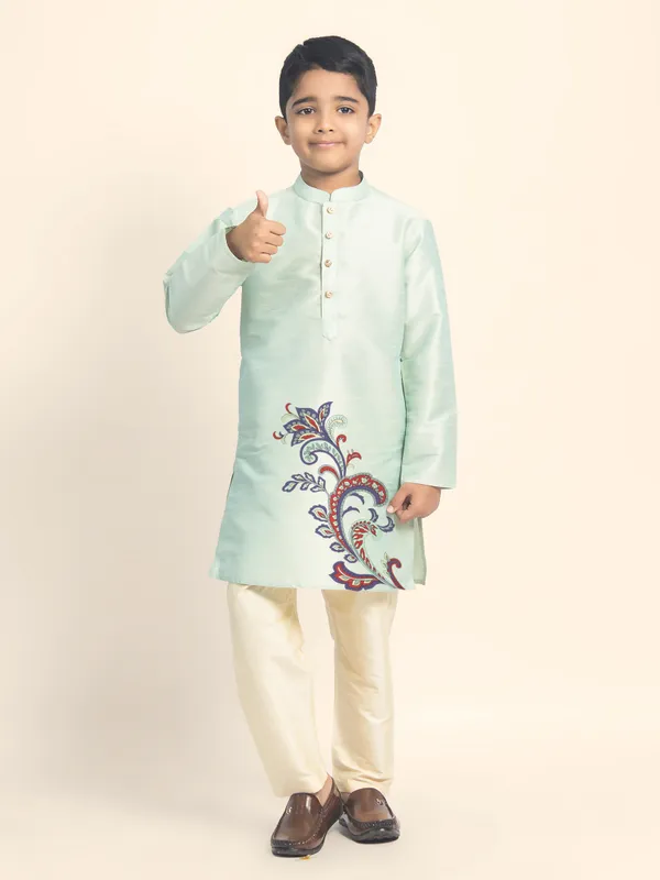 Boys_CottonPrinted_Green_Kurta