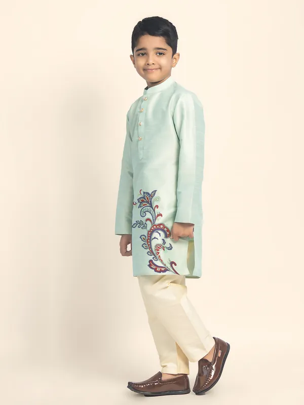 Boys_CottonPrinted_Green_Kurta