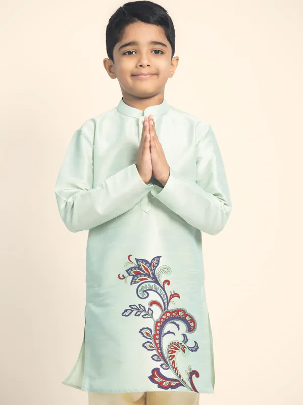 Boys_CottonPrinted_Green_Kurta