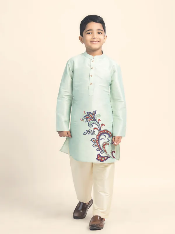 Boys_CottonPrinted_Green_Kurta