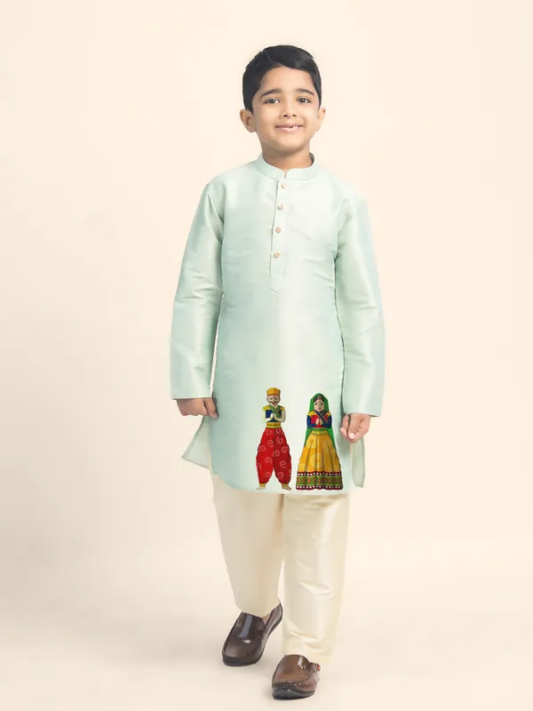 Boys_CottonPrinted_Green_Kurta