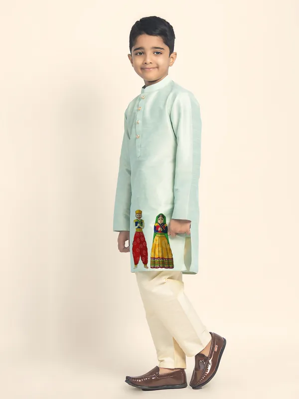 Boys_CottonPrinted_Green_Kurta