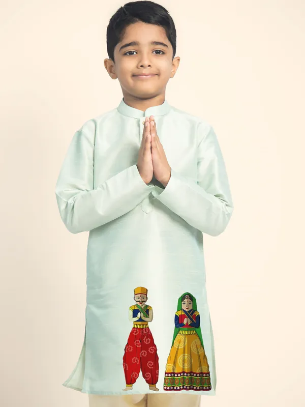 Boys_CottonPrinted_Green_Kurta