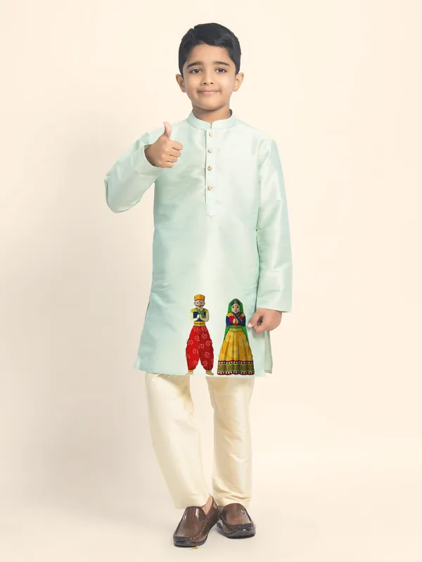 Boys_CottonPrinted_Green_Kurta