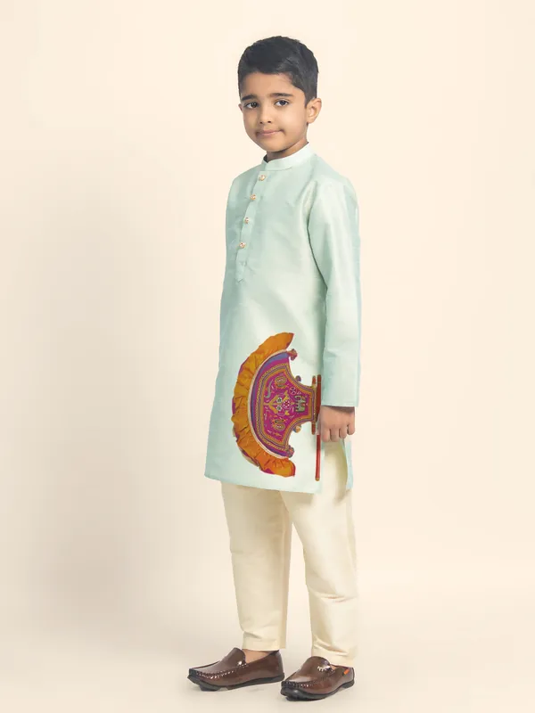 Boys_CottonPrinted_Green_Kurta