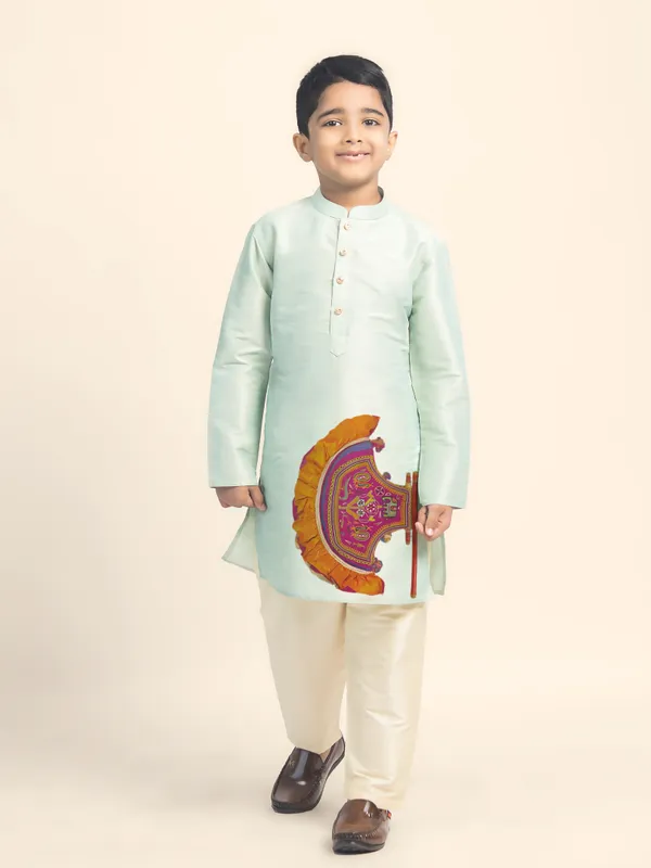 Boys_CottonPrinted_Green_Kurta