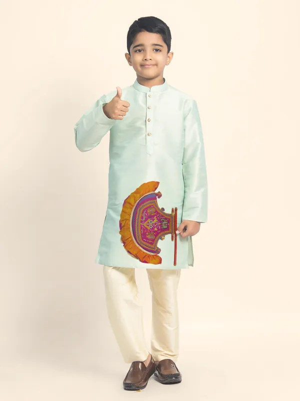 Boys_CottonPrinted_Green_Kurta