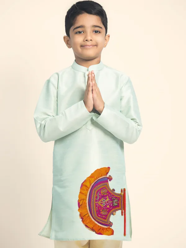 Boys_CottonPrinted_Green_Kurta