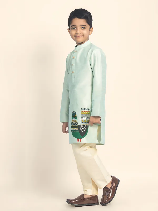 Boys_CottonPrinted_Green_Kurta