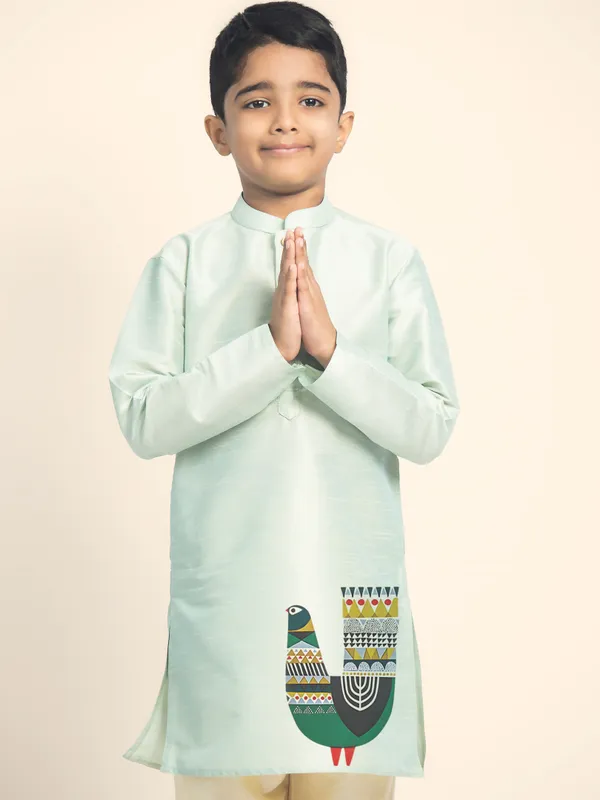 Boys_CottonPrinted_Green_Kurta