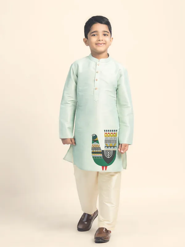 Boys_CottonPrinted_Green_Kurta