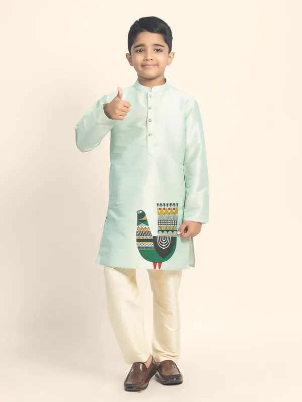 Boys_CottonPrinted_Green_Kurta