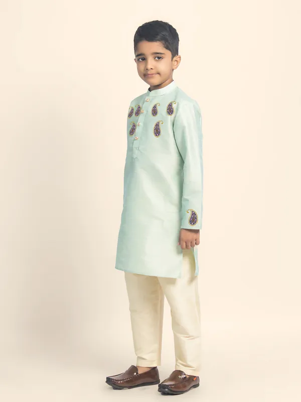 Boys_CottonPrinted_Green_Kurta