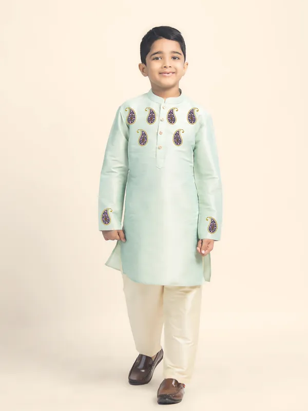 Boys_CottonPrinted_Green_Kurta