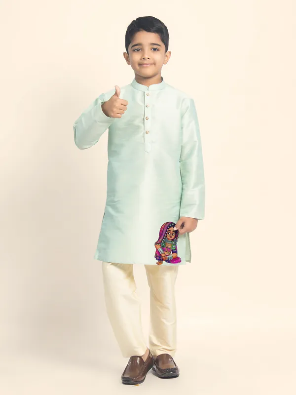 Boys_CottonPrinted_Green_Kurta
