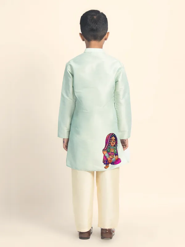 Boys_CottonPrinted_Green_Kurta