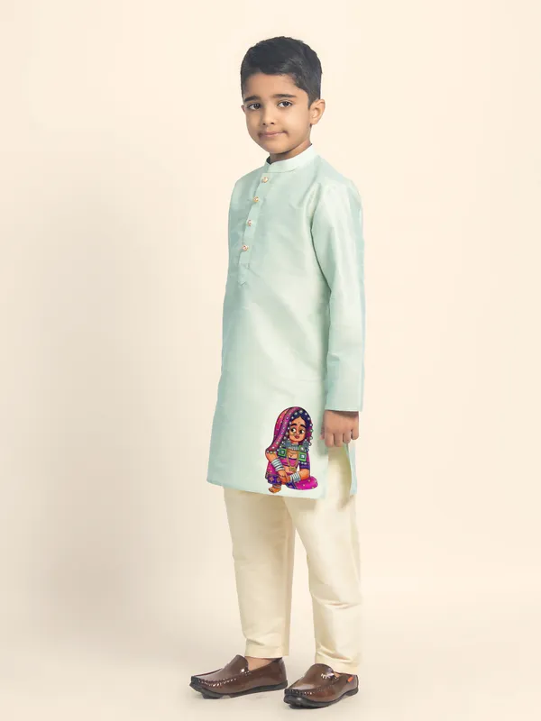 Boys_CottonPrinted_Green_Kurta