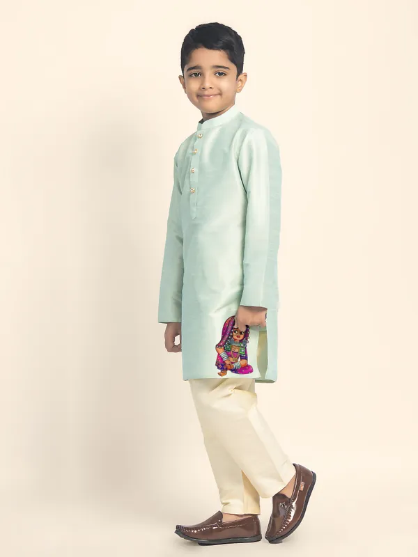 Boys_CottonPrinted_Green_Kurta