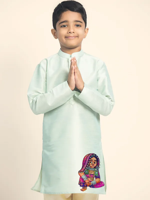 Boys_CottonPrinted_Green_Kurta