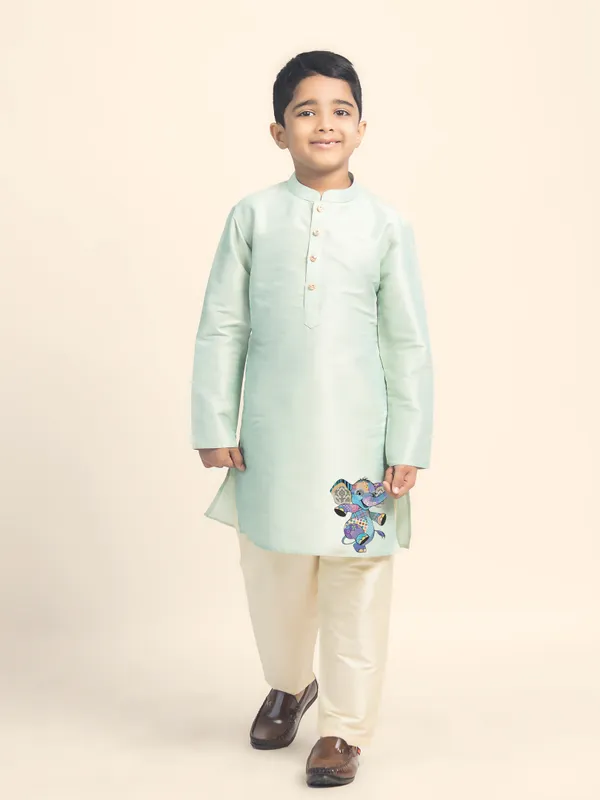 Boys_CottonPrinted_Green_Kurta