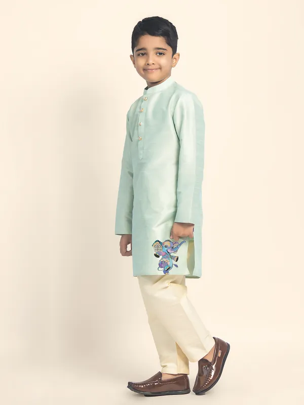 Boys_CottonPrinted_Green_Kurta