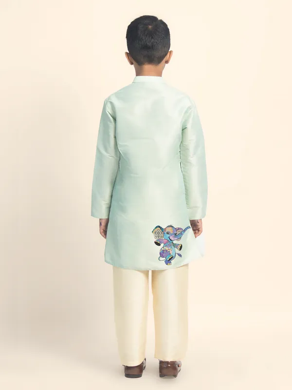 Boys_CottonPrinted_Green_Kurta