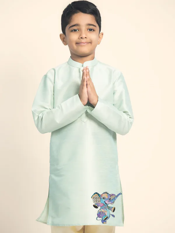 Boys_CottonPrinted_Green_Kurta