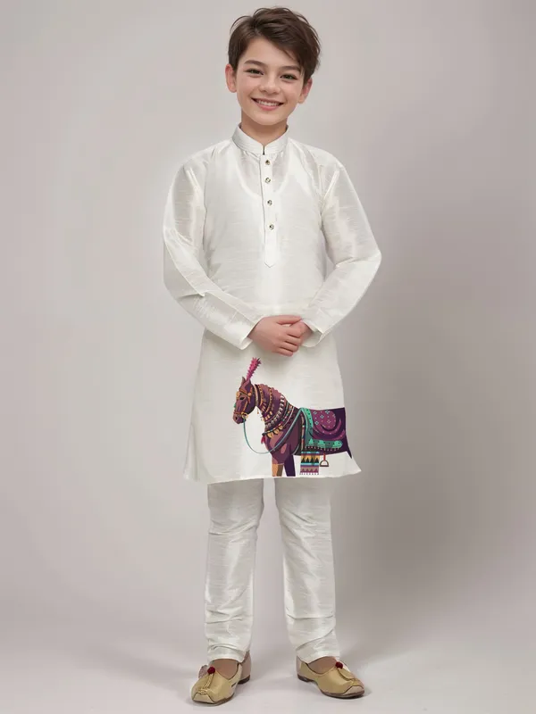 Boys_CottonPrinted_White_Kurta