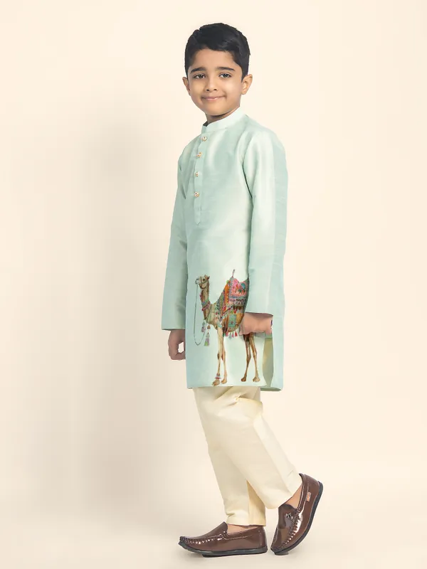 Boys_CottonPrinted_Green_Kurta