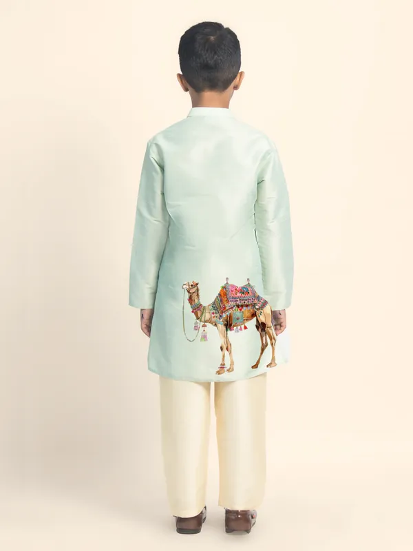 Boys_CottonPrinted_Green_Kurta