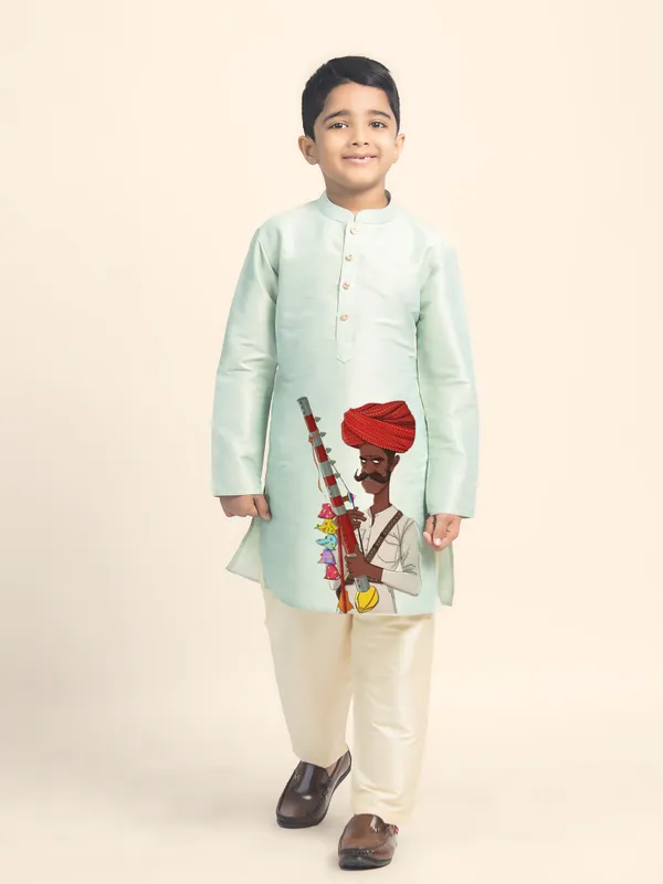 Boys_CottonPrinted_Green_Kurta