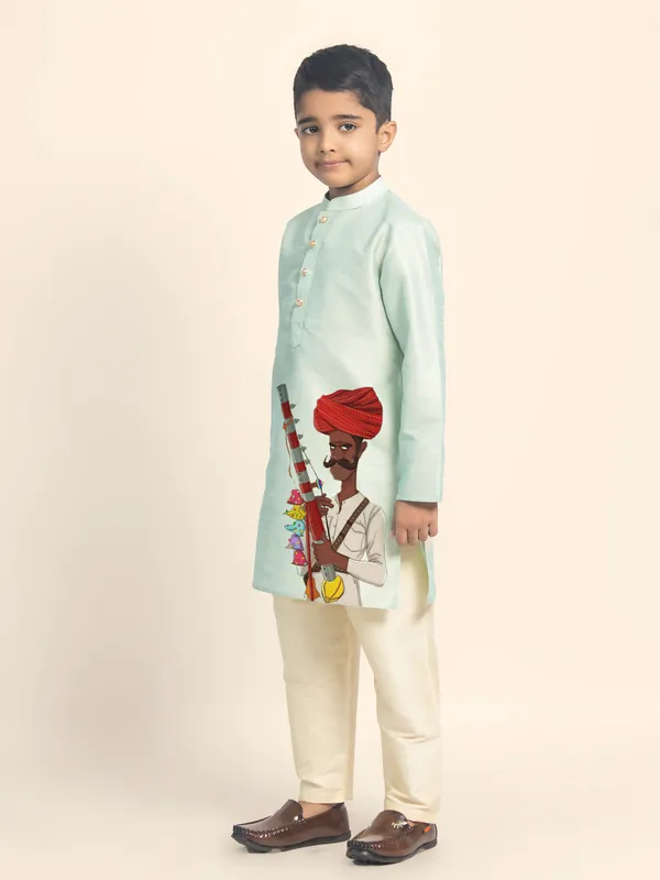 Boys_CottonPrinted_Green_Kurta