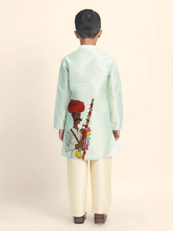 Boys_CottonPrinted_Green_Kurta