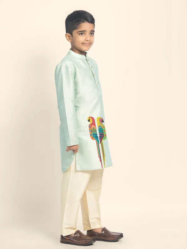Boys_CottonPrinted_Green_Kurta