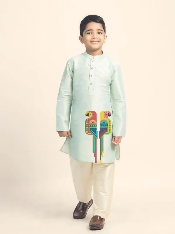 Boys_CottonPrinted_Green_Kurta