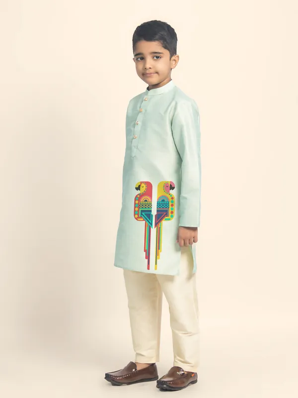 Boys_CottonPrinted_Green_Kurta