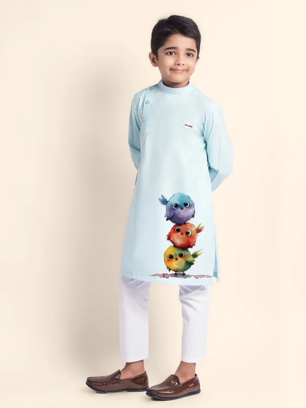Boys_CottonPrinted_Blue_Kurta