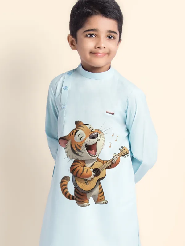 Boys_CottonPrinted_Blue_Kurta