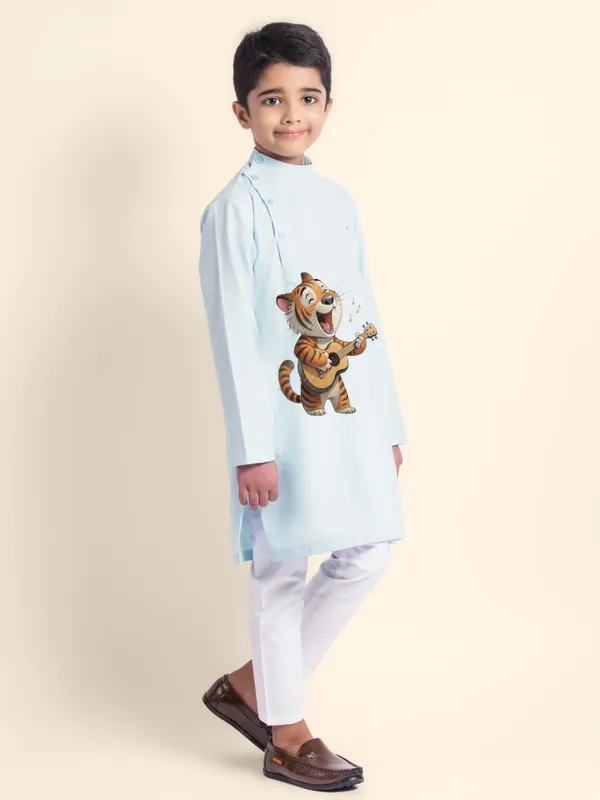 Boys_CottonPrinted_Blue_Kurta