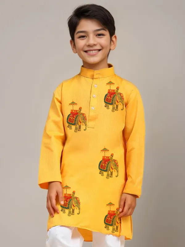 Boys_CottonPrinted_Yellow_Kurta