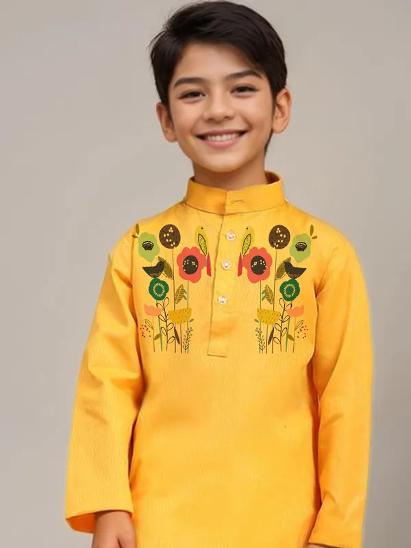 Boys_CottonPrinted_Yellow_Kurta