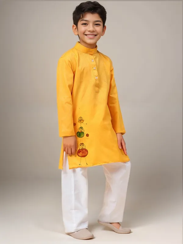Boys_CottonPrinted_Yellow_Kurta
